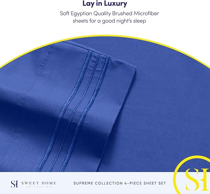 King Size Sheets - Breathable Luxury Bed Sheets with Full Elastic & Secure Corner Straps Built In - 1800 Supreme Collection Extra Soft Deep Pocket Bedding Set, Sheet Set, King, Royal Blue
