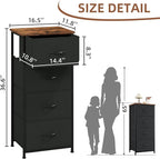 Somdot Dresser for Bedroom with 4 Drawers, Storage Organizer Chest of Drawers with Removable Fabric Bins for Closet Bedside Living Room Laundry Entryway Hallway, Black Rustic Brown