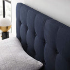 Modway Emily Tufted Button Linen Fabric Upholstered Queen Headboard in Navy