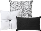Queen Comforter Set - Complete 7-Piece Bedding Collection - 1 Comforter, 2 Pillow Shams, 1 Bed Skirt & 3 Decorative Accent Pillows - Premium Quality, Queen, Black/White Damask