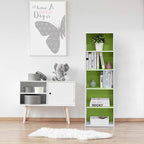 Furinno LUDER Book Shelf, 5-Tier Bookshelf, Bookcase, 9.4" x 15.8" x 52", for Living Room, Bedroom, Home Office, White/Green