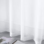 DUALIFE White Sheer Curtains 96 Inches Long Set 2 Panels Grommet Semi Transparent Drape Tulle Gauze Voile Window Sheer Curtains for Bedroom Living Room Dining Wide 52 Length Solid Color