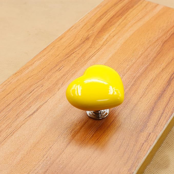 HUAMULAN 8PCS Heart Shape Glossy Ceramic Knobs Cabinet Dresser Pulls Door Handles Cupboard Wardrobe Drawer Backplate,Big Size Yellow