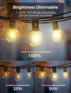 XMCOSY+ Smart Outdoor String Lights, 75Ft G40 Globe Patio Lights with 34 Dimmable LED Bulbs, WiFi & APP Control, Work with Alexa, Extendable Waterproof LED String Lights for Outside, Porch, Backyard