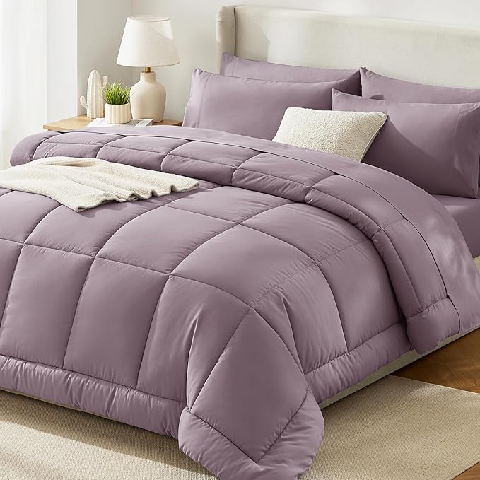 CozyLux King Size Comforter Set Dusty Purple - 7 Pieces Bed in a Bag Dusty Purple Comforter King Size, Bedding Set with All Season Quilted Comforter, Flat Sheet, Fitted Sheet, Pillowcases