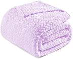 Exclusivo Mezcla Fleece Queen Size Blanket for Bed, 90x90 Inches Soft Cozy Jacquard Flannel Blankets, Lightweight Fuzzy Plush Warm for Winter, Lilac Purple