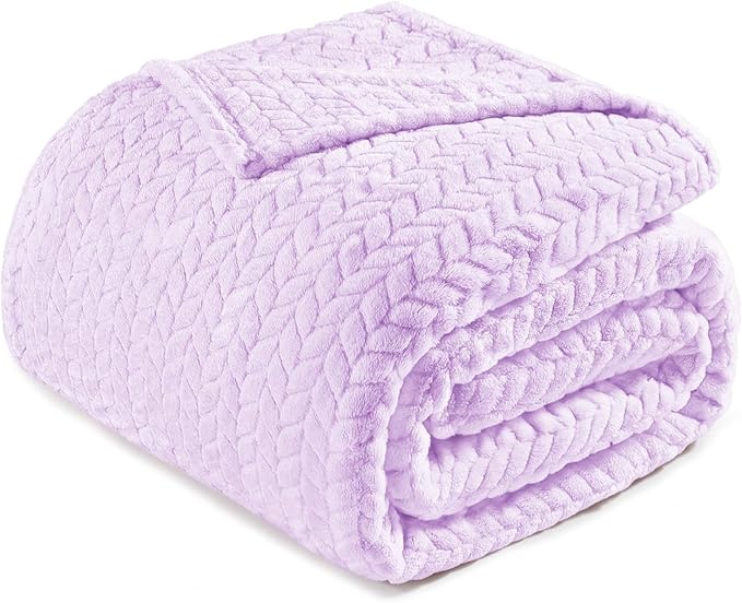 Exclusivo Mezcla Fleece Twin Size Blanket for Bed, 90x66 Inches Soft Cozy Jacquard Flannel Blankets, Lightweight Fuzzy Plush Warm for Winter, Lilac Purple