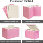 122L Large Toy Box Chest with Lid, Foldable Toy Storage Organizer Bin Boxes with Removable Divider for Kids, Boys, Girls, Nursery, Playroom, 26"x17" x17"(Linen Pink)