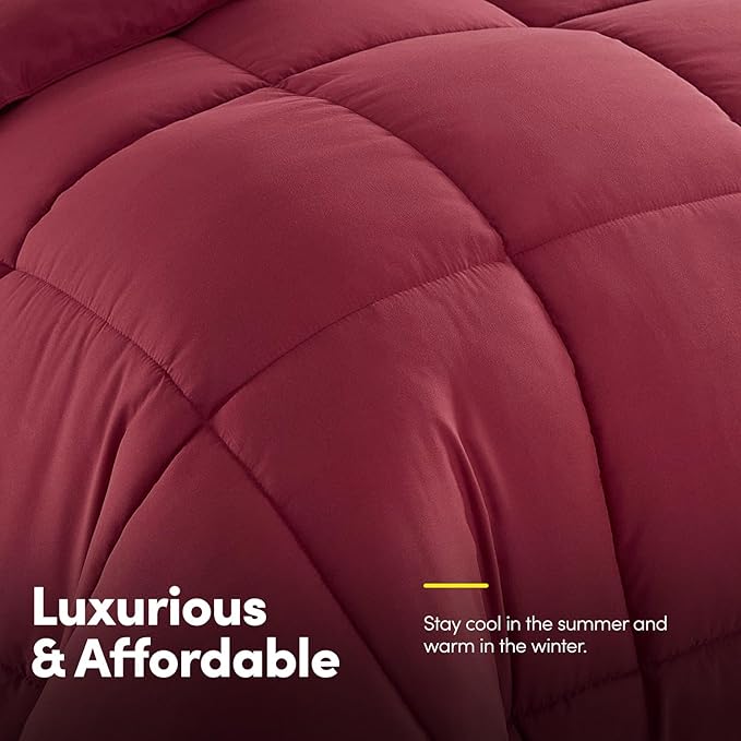 Sweet Home Collection 7 Piece Comforter Set Bag Solid Color All Season Soft Down Alternative Blanket & Luxurious Microfiber Bed Sheets, Burgundy, Twin XL (Pack of 4)
