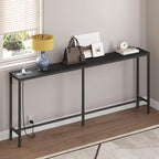 78.7" Console Table with Power Outlet, 11.8" Wide Narrow Sofa Table, Industrial Entryway Table with USB Ports, Behind Couch for Entryway, Hallway, Foyer, Living Room, Black CTBK320E01