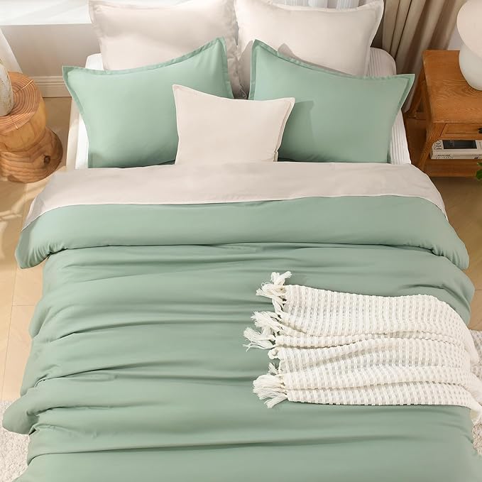 Litanika Comforter Full Size Set Sage Green, 3 Pieces Lightweight Bed Set, Solid Bedding Comforters Sets, Soft All Season Down Alternative Quilt Blanket