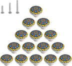 HUAMULAN 15 Pack Boheimian Retro Ceramic Knobs Vintage Dresser Button Shape Mushroom Boho Kitchen Petal Cabinet Pulls Cupboard Wardrobe Drawer Door Handles Glossy