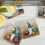 Thirstystone Autumn Gnomes 4 Pack Assorted Tumbled Tile Stone Coasters with Protective Cork Backing 4" Square Manufactured in The USA