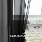 HUTO Black Sheer Curtains 45 Inch Length for Small Window Rod Pocket Sheer Drapes Panels for Kitchen Bathroom,2 Panels 52 by 45 Inches Long