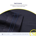 RV Queen Bed Sheets - Breathable Luxury Sheets with Full Elastic & Secure Corner Straps Built In - 1800 Supreme Collection Extra Soft Deep Pocket Bedding Set, Sheet Set, RV Short Queen, Navy