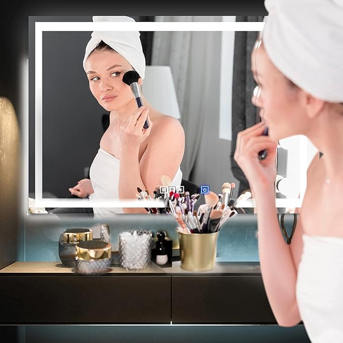 Fab Glass and Mirror LED Mirror 36x48 Inches, Led Bathroom Mirror with Lights Front and Backlit Anti-Fog Memory Brightness, Three Color Options Frameless Wall Mounted Bathroom Vanity Mirror