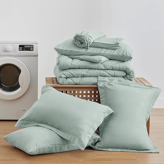 Love's cabin King Size Comforter Set Aqua, 7 Pieces King Bed in a Bag, All Season Bedding Sets with 1 Comforter, 1 Flat Sheet, 1 Fitted Sheet, 2 Pillowcase and 2 Pillow Sham