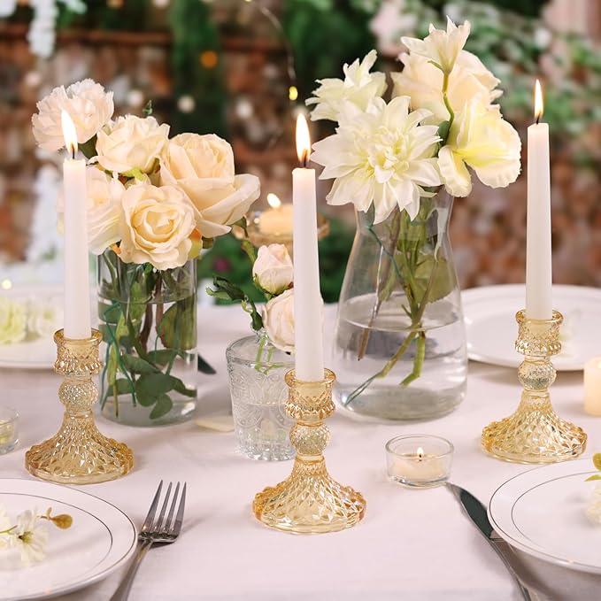 Gold Candle Holder Set of 12, Glass Taper Candle Holders, Gold Candlestick Holders, Candle Stick Holder for Table Centerpieces, Wedding, Christmas & Home Decor