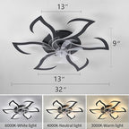 32" Black Modern Ceiling Fan with Lights Remote Control, 6 Speeds 3 Light Color Low Profile Flush Mount Ceiling Fan with Light for Kitchen Bedroom