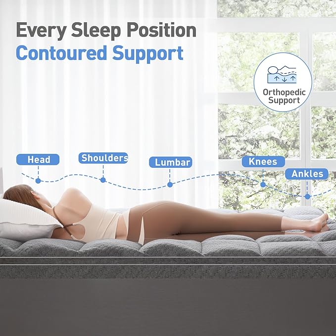 Dual Layer 3 Inch Memory Foam Mattress Topper Twin XL Size, 2 Inch Cooling Gel Memory Foam Plus 1 Inch Pillow Top Mattress Pad Cover, with 8-21 Inch Deep Pocket, Grey