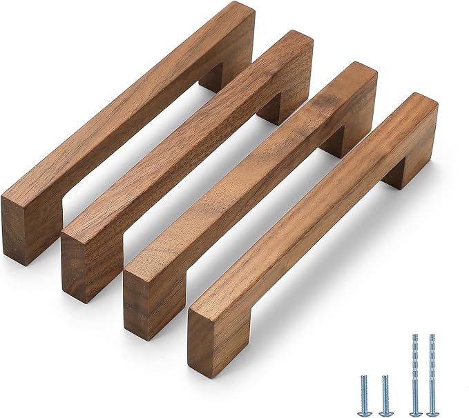 Walnut Square 5 in 6 pcs Wooden Drawer Pulls Handle pulls for cabinets Kitchen Cabinet Drawer pulls Cabinet Door Pull