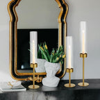 Glass Hurricane Candle Holders Set (18pcs)-Gold Metal Base Taper Candle Stick Holders for Candlesticks Holder Decor, Elegant Dining Table Centerpiece for Wedding, Christmas & Home Decor-Ribbed Glass