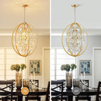 WUZUPS Globe Crystal Chandelier Raindrop Pendant Flushmount Ceiling Light Modern Lighting Fixture for Bedroom Hallway Bar Kitchen Bathroom, H 23.6" x W 19.7", Gold, 8 E12 Base