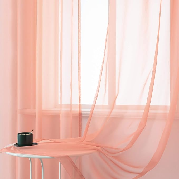 DUALIFE 2 Panels Pink Sheer Curtains 120 Inch Length for Girls Kid Room - Bed Canopy Voile Drape Curtains for Wedding Party Backdrop,52 Wide by 120 Long