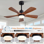 42 Inch Ceiling Fans with Lights and Remote Control, Outdoor Ceiling Fan for Patios, Black Ceiling Fan with Lights for Bedroom, Noiseless DC Motor, Dimmable Led 5 Solid Wood Blades