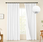 KangBang Pure White Blackout Curtains 84 Inch Length, Faux Linen Room Darkening Curtains for Bedroom Living Room, Back Tab Loop Pocket Pleated Light Blocking Drapes, 52Wx84L, 2Pcs