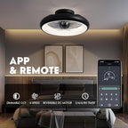 Ceiling Fan with Lights, 15" Flush Mount, Black Low Profile with 6 Wind Speeds, Smart Dimmable LED for Bedroom, Living Room
