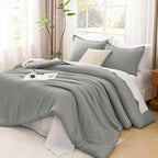 Litanika Comforters Medium Gray Oversized King Size, 3 Pieces Lightweight Solid Bedding Set & Collections, All Season Fluffy Bed Set (120x98In Comforter & 2 Pillowcases)