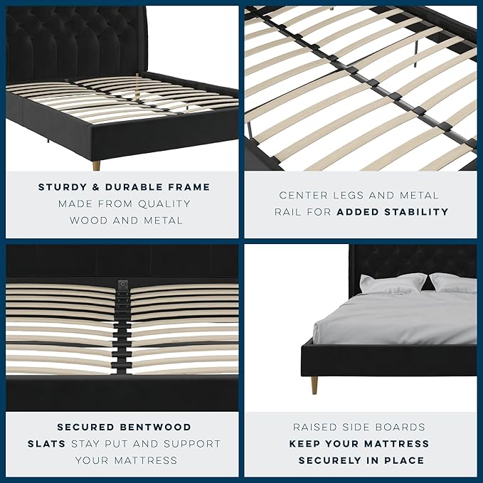 Novogratz The Her Majesty Upholstered Bed, Queen, Black Velvet
