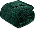 Exclusivo Mezcla Fleece Queen Size Blanket for Bed, 90x90 Inches Soft Cozy Jacquard Flannel Blankets, Lightweight Fuzzy Plush Warm for Winter, Forest Green