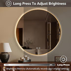 Niccy Round Led Mirror for Bathroom, 40" Backlit Mirror for Wall Circle Lighted Mirror with Gold Frame Anti-Fog, 3 Colors, HD Glass and IP65 Waterproof