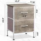 WLIVE Night Stand, Greige Nightstand with 2 Fabric Drawers, Small Dresser for Bedroom, Bedside Table End Table with Storage Drawer, College Dorm, Dormitory, Greige Oak, Size L