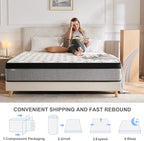 JINGWEI Queen Mattress, 10 Inch Innerspring Hybrid Mattress in a Box, Individually Pocket Coils,Queen Size Mattress