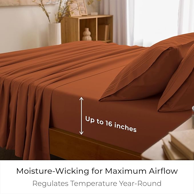Mellanni Full Sheets Set - 4 PC Iconic Collection Bedding - Hotel Luxury, Extra Soft, Cooling Bed Sheets - Wrinkle, Fade, Stain Resistant (Full, Terracotta)