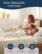 LANE LINEN 100% Organic Cotton Full Sheets Set, 4-Piece Pure Organic Cotton Percale Sheets, Long Staple Cotton Sheet, Ultra Soft Bedding Sheet, Breathable,Fits Mattress Upto 15" Deep - Natural