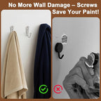 POZEAN 60 Pack Wall Hooks - Silver Coat and Towel Hooks with 120 Screws, for Hanging Coats, Scarves, Bags, Towels, Keys, Caps, Cups, Hats and More
