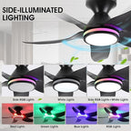 Ceiling Fans with Lights Remote/APP Control, 38" Low Profile Ceiling Fans with Dimmable White Colors+ RGB Ring Lights, 6 Speeds 5 Reversible Blades for Kids Room Bedroom Living Room, Black