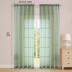 OWENIE Sage Green Sheer Curtain 90 Inches Long 2 Panels Set, Solid Filmy Drapes for Living Room Bedroom, Elegant Window Voile Sheer Curtain Panels Drapes, 2 Pcs, Each 59W x 90L Inch