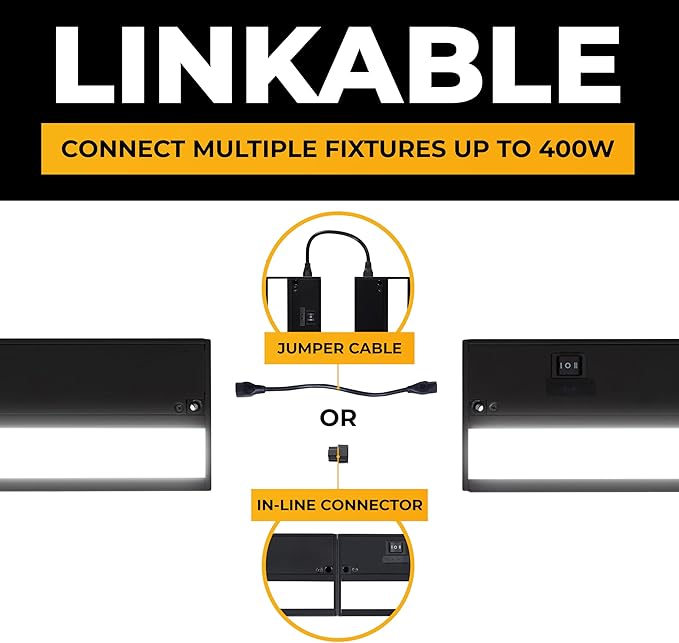 LED Under Cabinet Lighting Hardwired - 3CCT 9 Inch Black Finish - Undercabinet Lights for Kitchen - Linkable Undercounter Dimmable Plug in Light or Hard Wired - Under Counter Fixture Direct Wire