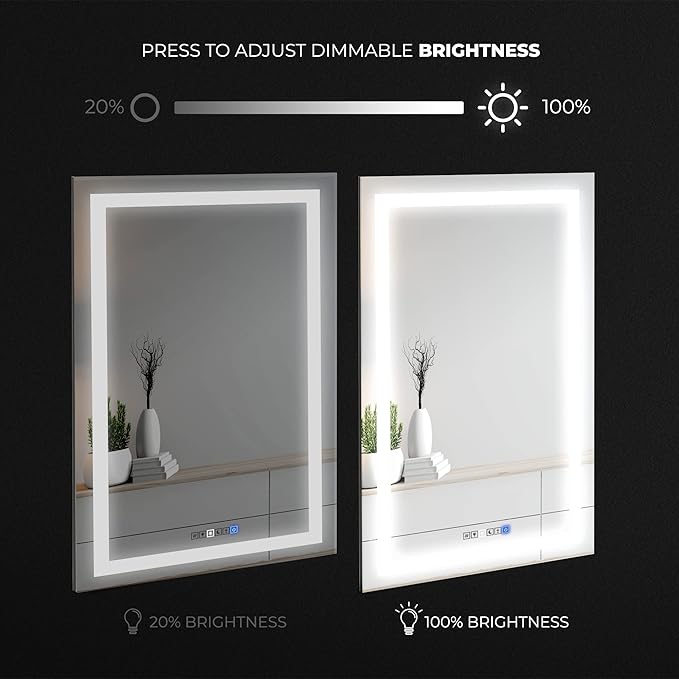 Bathroom Vanity LED Mirror for Wall with Anti Fog, Dimmable Touch Button, Adjustable Color Temperature, Memory Function 30"x40" by Fab Glass and Mirror