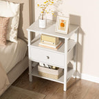 Lerliuo Nightstand with Charging Station and USB Ports, 3-Tier Storage End Table with Drawer Shelf, Night Stand for Small Spaces, Wood Bedside Table for Living Room, Bedroom - Elegant White