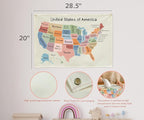 Map Theme Education Rectangular Banner-Flag Wall Sign Decor for Baby Toddler Boy Girl Kids Teen,Classroom Homeschool Nursery Reading Room Teacher Office Decor-Baby Shower Birthday Christmas Gift