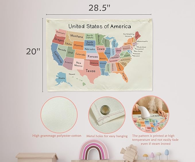 Map Theme Education Rectangular Banner-Flag Wall Sign Decor for Baby Toddler Boy Girl Kids Teen,Classroom Homeschool Nursery Reading Room Teacher Office Decor-Baby Shower Birthday Christmas Gift