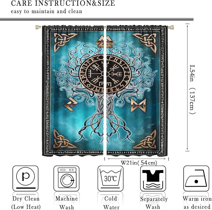 Viking Curtains Viking Totem Curtains Ancient Scandinavian Bedroom Living Room Decoration 2 Panel Groups W42 * L54 Inch