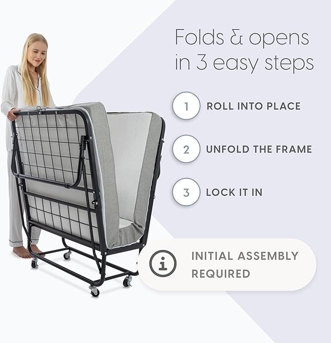 Milliard Diplomat Folding Bed with Mattress for Adults & Kids, Cot Size, Portable Foldable Bed with Luxurious Memory Foam Mattress & Super Strong Frame, 75” x 31", Fold Up, Roll Away, & Hideaway
