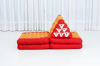 Leewadee Comfortable Japanese Floor Mattress - Thai Floor Bed with Triangle Cushion - Futon Mattress - XL Extra Long Thai Massage Mat, 89 x 20 inches, Orange Red, Kapok Filling